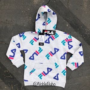 FILA Logo Pullover Hoodie All Over Print NWT